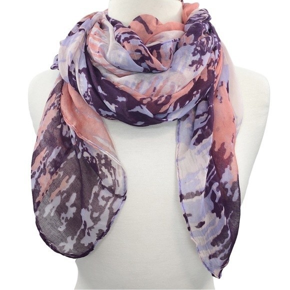 Pink Purple Lavender Multicolor Abstract Lightweight Wide Wrap Scarf - Picture 1 of 6